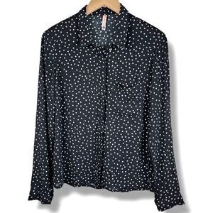 Sybilla Black Button Down Shirt Blouse Stars Print Size L, Runs Small